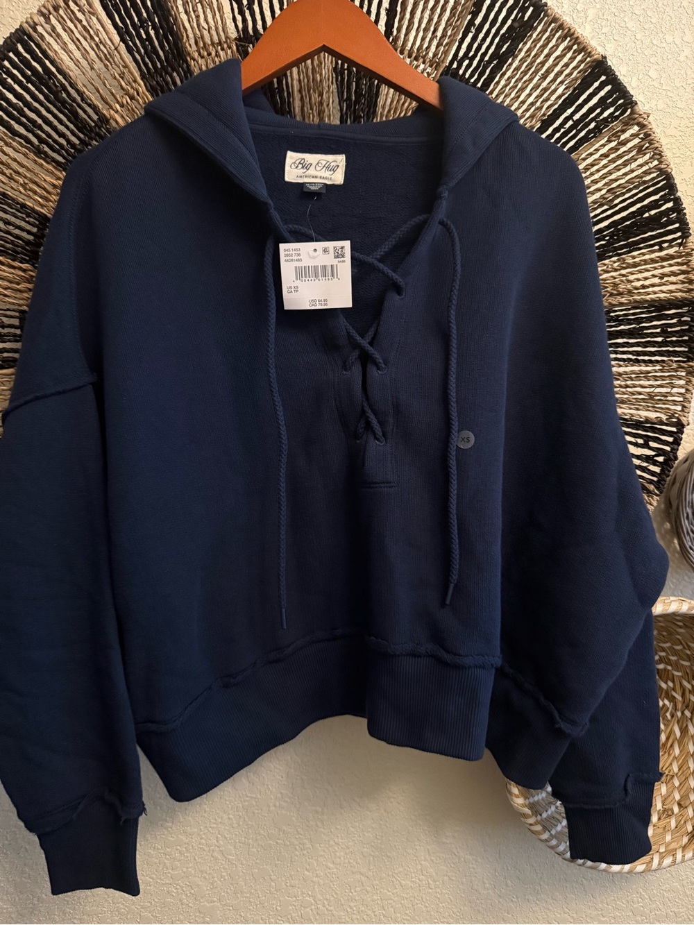 American Eagle Outfitters Navy Lace-Up Hoodie Pullover